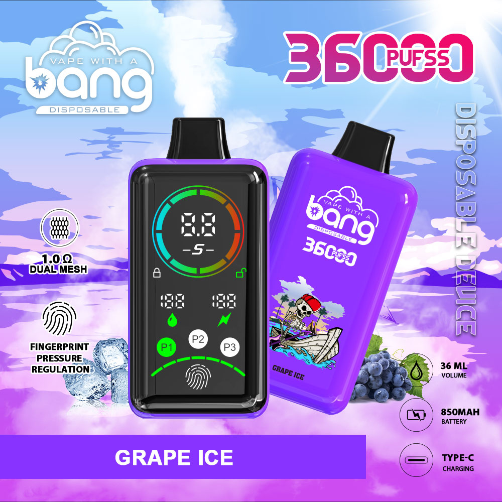 Bang 36000 Power Advanced Fingerprint Power Regulation 36K Puffs Disposable Vape in Grape Ice flavor