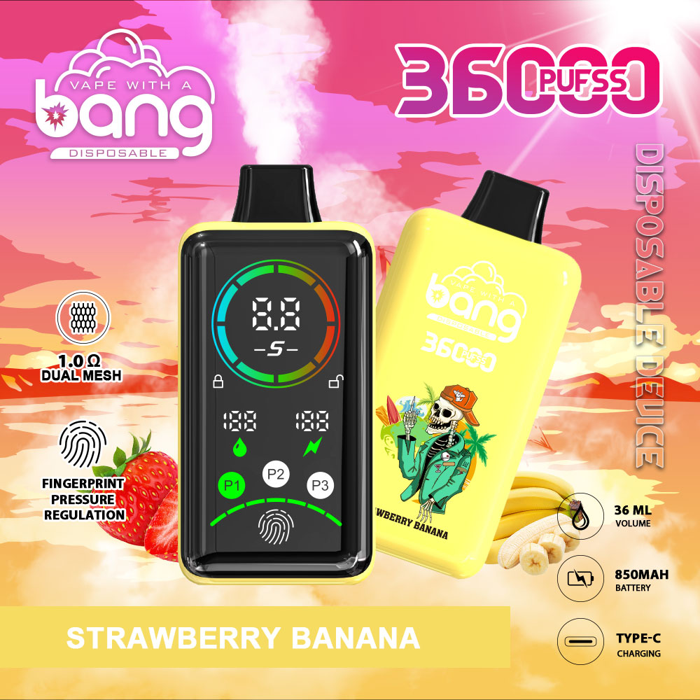 Bang 36000 Power Advanced Fingerprint Power Regulation 36K Puffs Disposable Vape in Strawberry Banana flavor