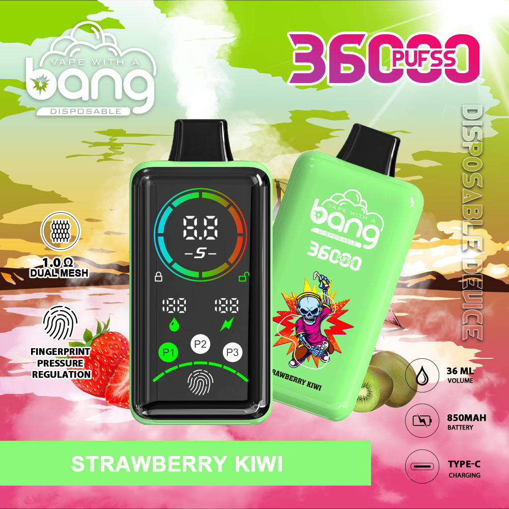 Bang 36000 Power Advanced Fingerprint Power Regulation 36K Puffs Disposable Vape in Strawberry Kiwi flavor