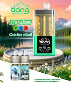Bang 60K 60.000 trekjes, twee smaken, oplaadbare en navulbare e-sigaret met de smaken Blueberry Ice en Blueberry Mint