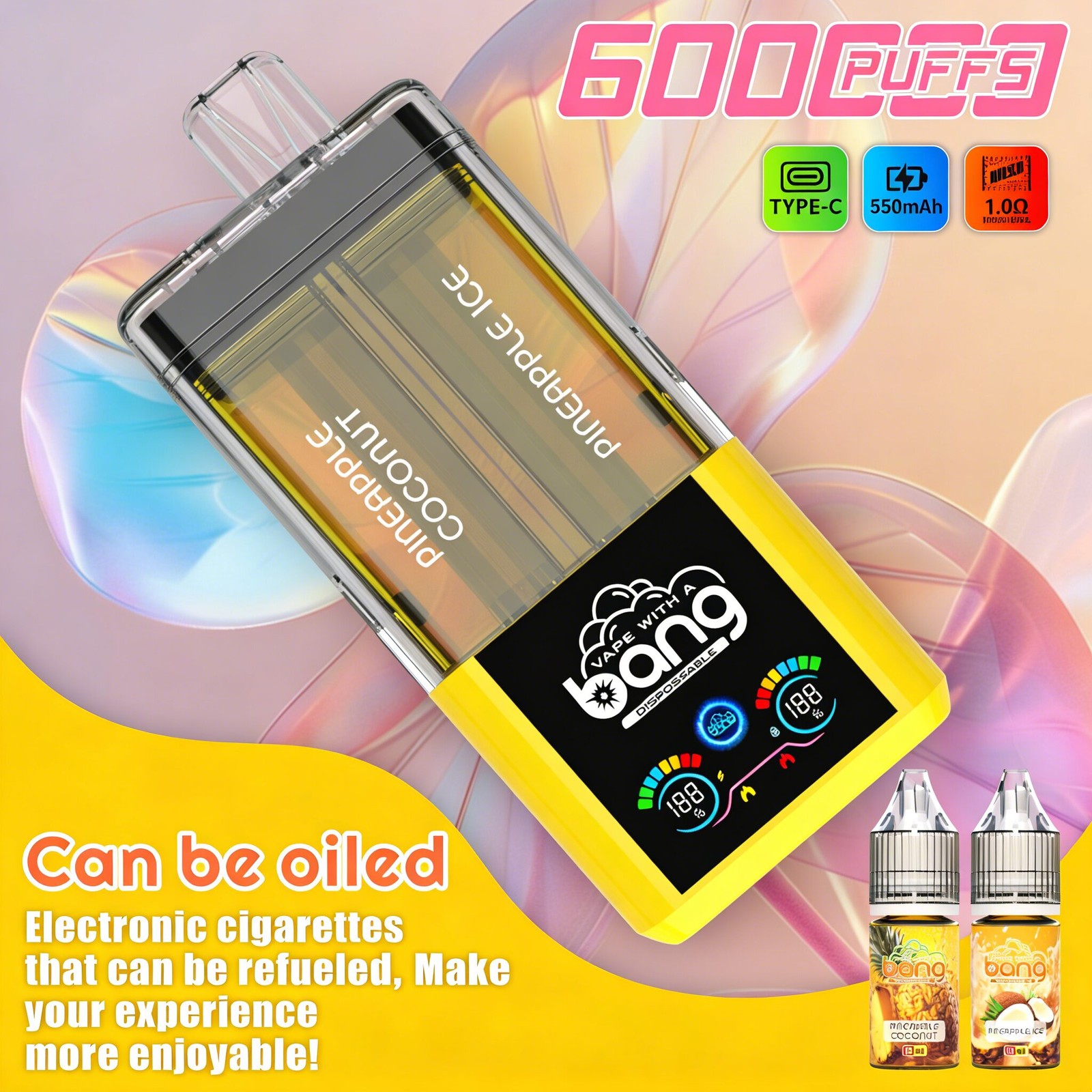 Bang 60K 60000 Puffs Dual Flavors Rechargeable Refillable Oil Vape in Pineapple Coconut/Pineapple Ice flavor