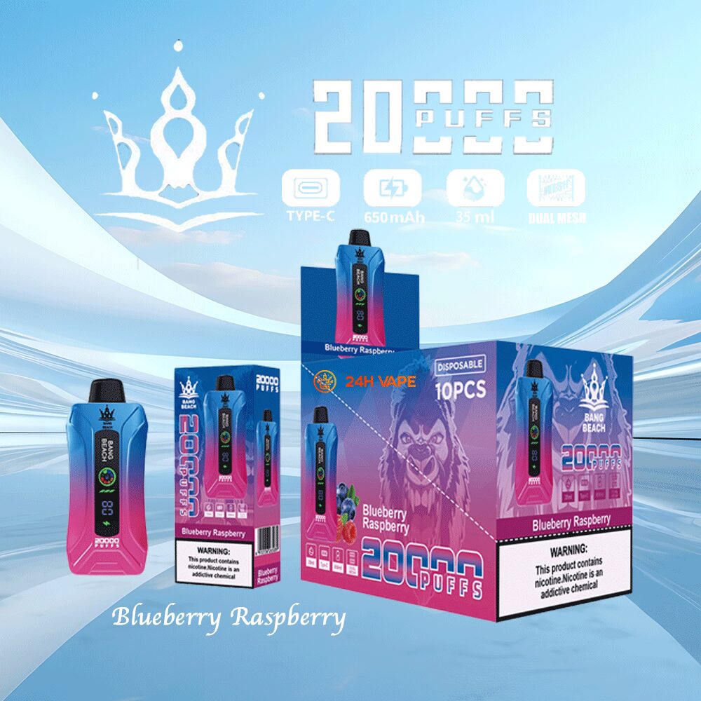 Bang Beach 20000 20K Puffs 0% 2% 3% 5% Nicotine New LED Display Vape Pod in Blueberry Raspberry flavor
