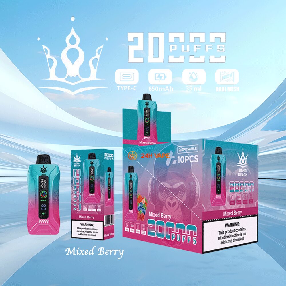 Bang Beach 20000 20K Puffs 0% 2% 3% 5% Nicotine New LED Display Vape Pod in Mixed Berry flavor