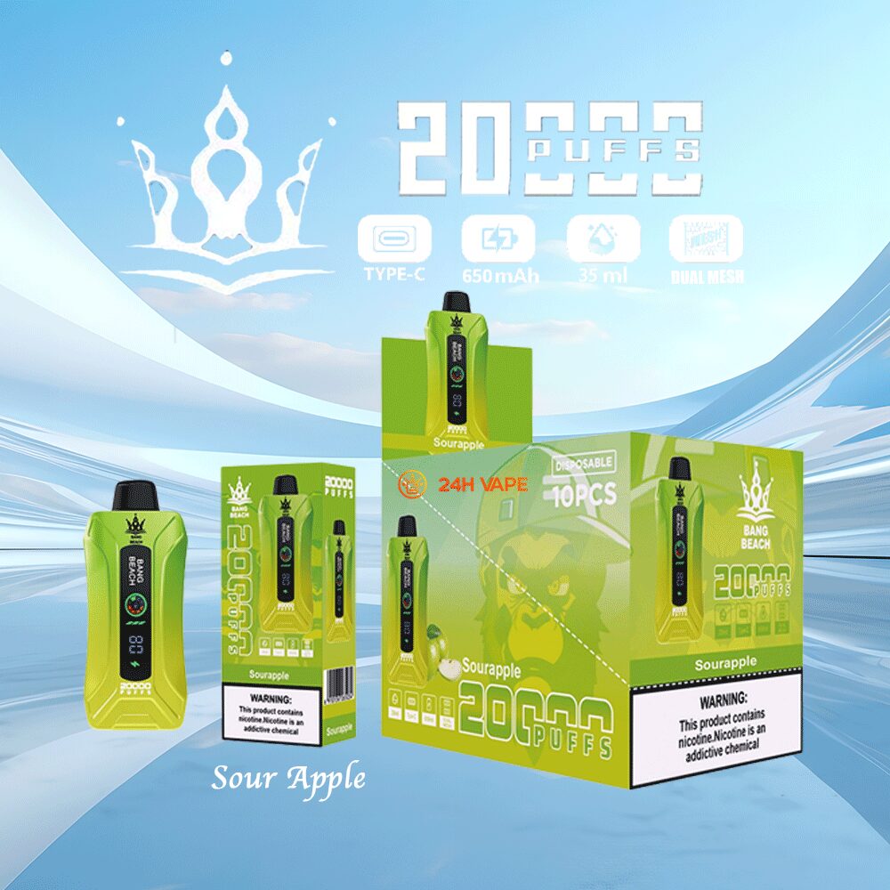 Bang Beach 20000 20K Puffs 0% 2% 3% 5% Nicotine New LED Display Vape Pod in Sour Apple flavor