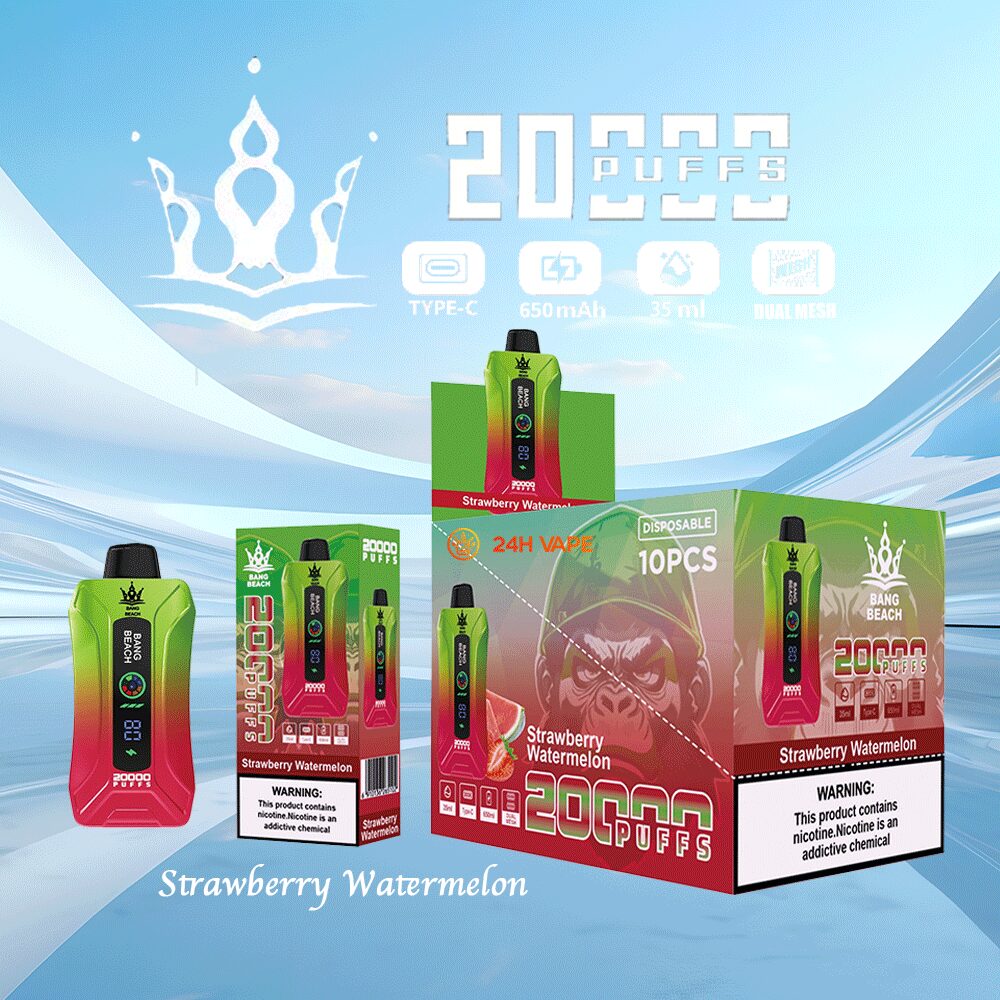 Bang Beach 20000 20K Puffs 0% 2% 3% 5% Nicotine New LED Display Vape Pod in Strawberry Watermelon flavor