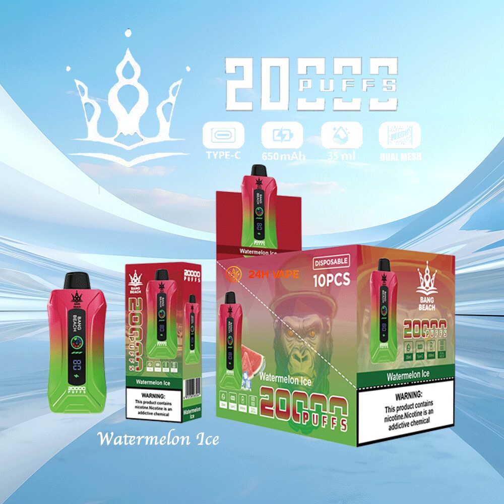 Bang Beach 20000 20K Puffs 0% 2% 3% 5% Nicotine New LED Display Vape Pod in Watermelon Ice flavor