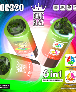 Bang Blaze 100.000 trekjes, 6-in-1-smaken, oplaadbare wegwerpvape met led-display in de smaken bosbessen, frambozen & zure ananas, sinaasappels & frambozen