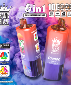 Bang Blaze 100000 100K Puffs 6 in 1 Flavors Rechargeable LED Display Disposable Vape in Fuji Ice & Apple Grape & Cherry Pomegranate flavor