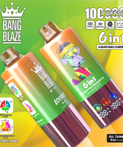 Bang Blaze 100000 100K Puffs 6 in 1 Flavors Rechargeable LED Display Disposable Vape in Peach Ice & Blackcurrant Pineapple Ice & Green Apple Kiwi flavor