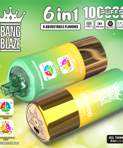 Bang Blaze 100000 100K Puffs 6 in 1 Flavors Rechargeable LED Display Disposable Vape in Strawberry Ice & Peach Lemon & Kiwi Passion Fruit Guava flavor