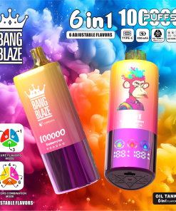 Bang Blaze 100000 100K Puffs 6 in 1 Flavors Rechargeable LED Display Disposable Vape in Watermelon Ice & Strawberry Mamba & Strawberry Watermelon flavor