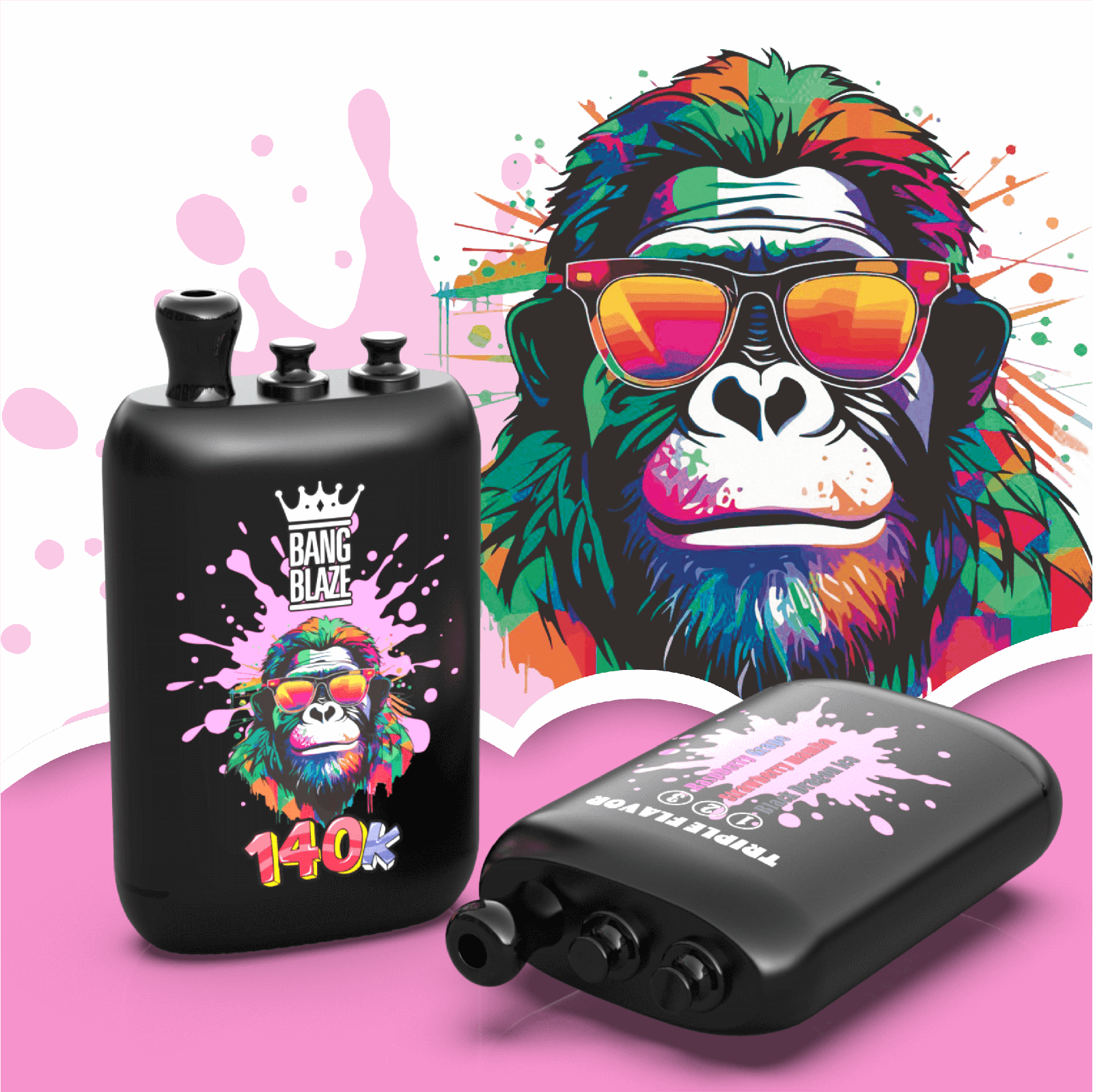 Bang Blaze 140000 140K Puffs 3 in 1 Flavors Rechargeable Disposable Vape in Black Dragon Ice / Strawberry Mamba / Raspberry Grape flavor
