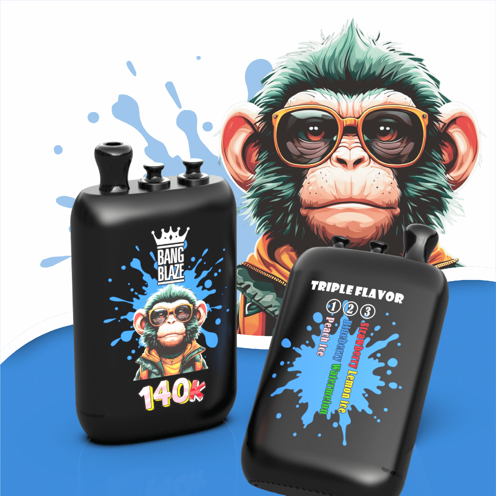 Bang Blaze 140000 140K Puffs 3 in 1 Flavors Rechargeable Disposable Vape in Peach Ice / Blueberry Watermelon / Strawberry Lemon Ice flavor