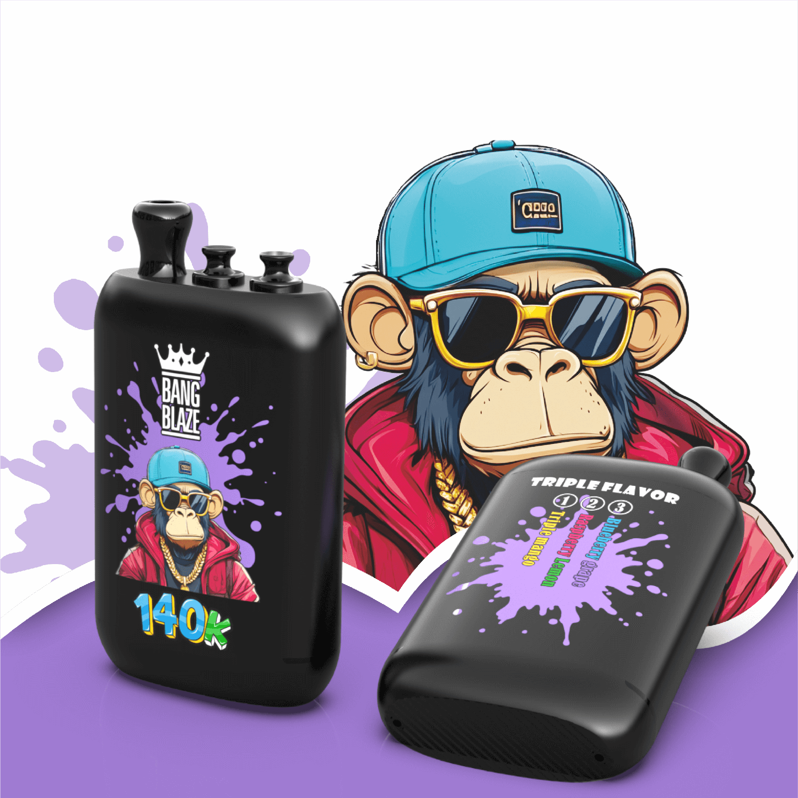 Bang Blaze 140000 140K Puffs 3 in 1 Flavors Rechargeable Disposable Vape in Triple Mango / Raspberry Lemon / Blueberry Grape flavor