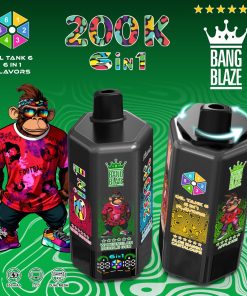 Bang Blaze 200.000 trekjes, 6-in-1-smaken en 6 olietanks, oplaadbare wegwerpvape met LCD-scherm in willekeurige smaakcombinatie