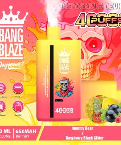 Bang Blaze 40000 40K Puffs 2% 3% 5% Nicotine Double Taste Disposable Vape in Gummy Bear & Raspberry Black Glitter flavor