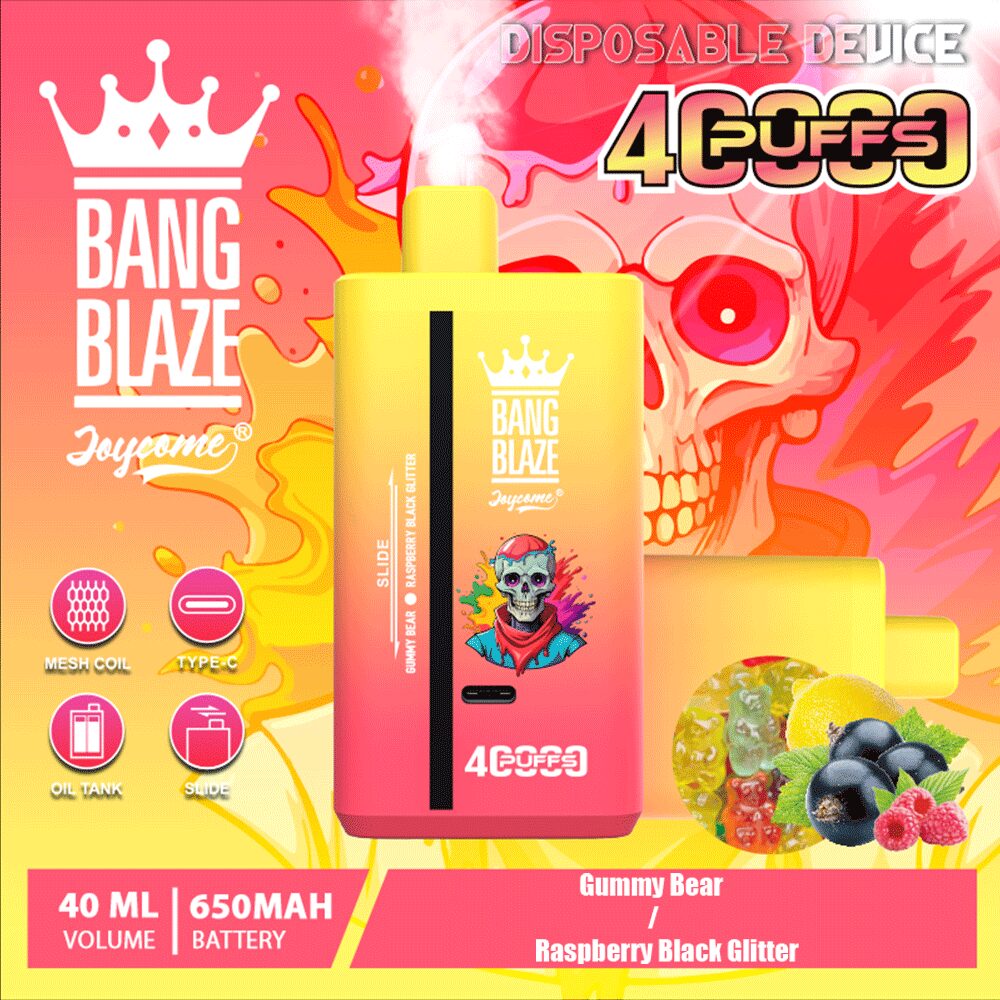 Bang Blaze 40000 40K Puffs 2% 3% 5% Nicotine Double Taste Disposable Vape in Gummy Bear & Raspberry Black Glitter flavor