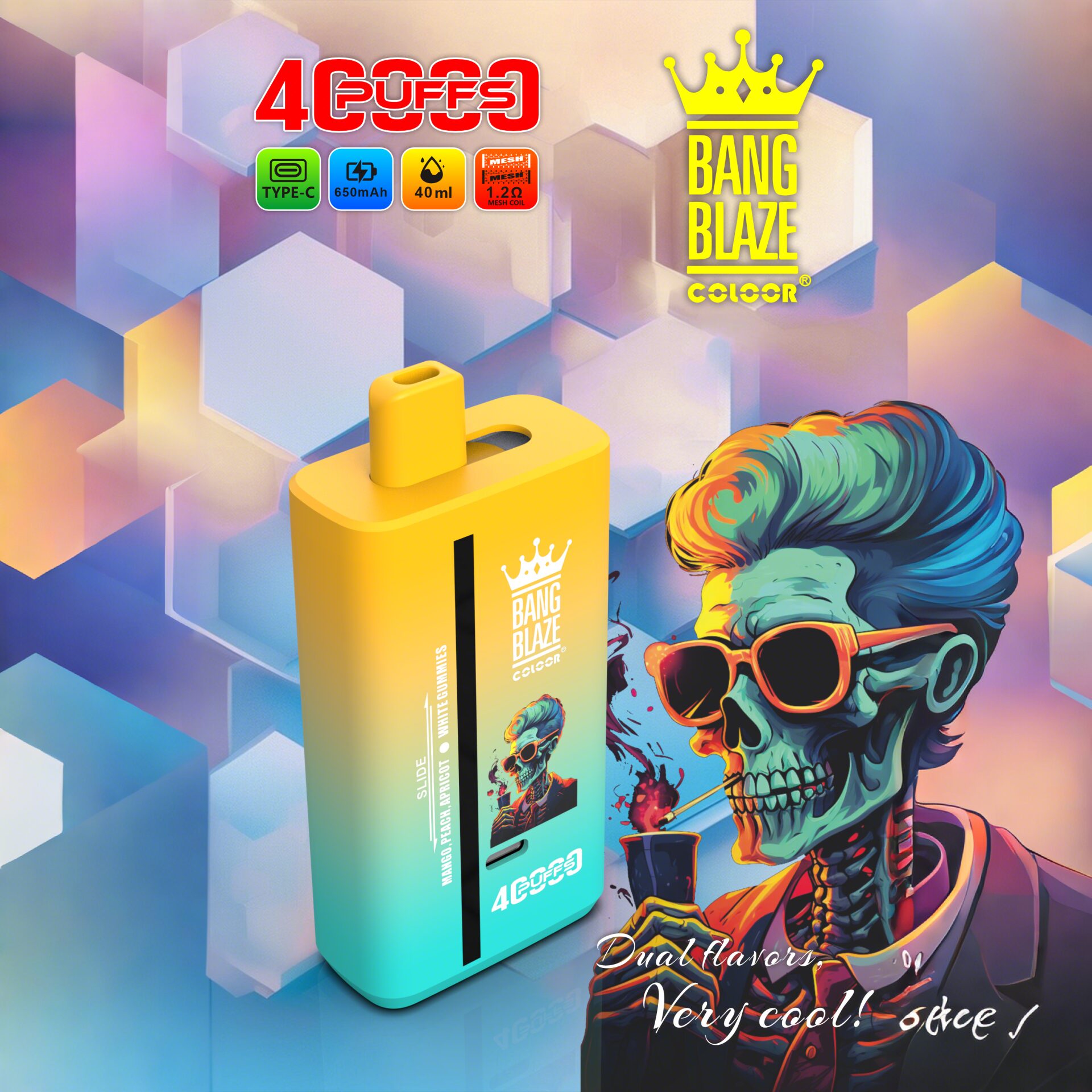 Bang Blaze 40000 40K Puffs 2% 3% 5% Nicotine Double Taste Disposable Vape in Peach Ice & Mango Peach flavor