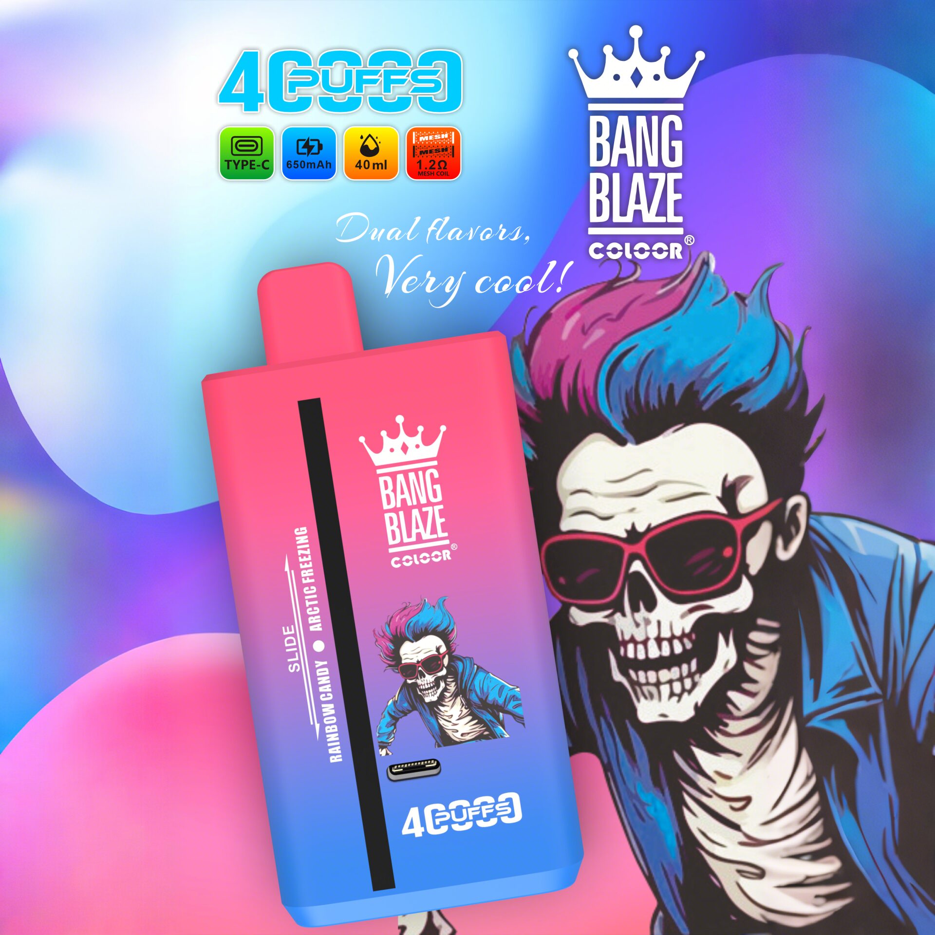 Bang Blaze 40000 40K Puffs 2% 3% 5% Nicotine Double Taste Disposable Vape in Rainbow Candy & Arctic Freezing flavor