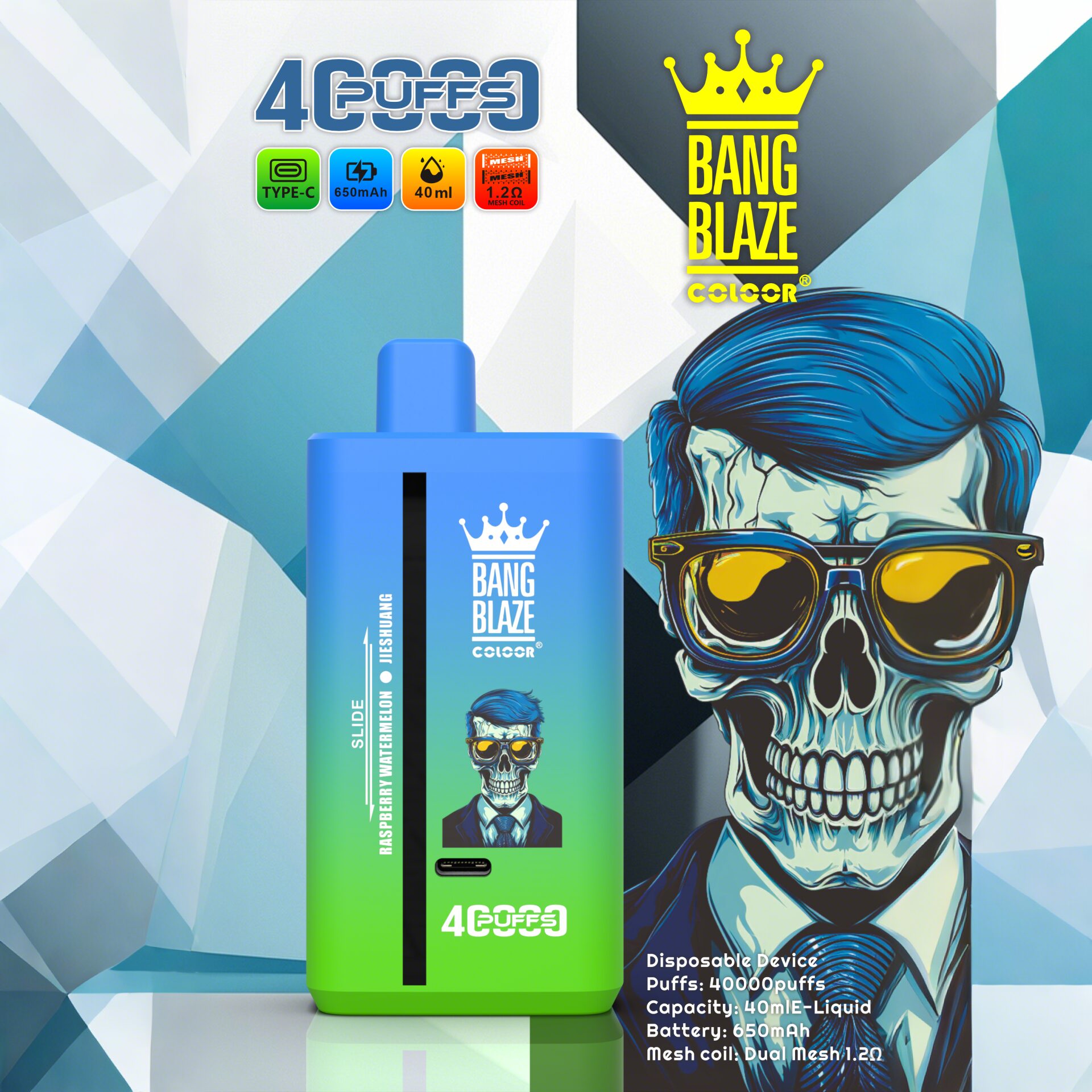Bang Blaze 40000 40K Puffs 2% 3% 5% Nicotine Double Taste Disposable Vape in Raspberry Watermelon & Jieshuang flavor