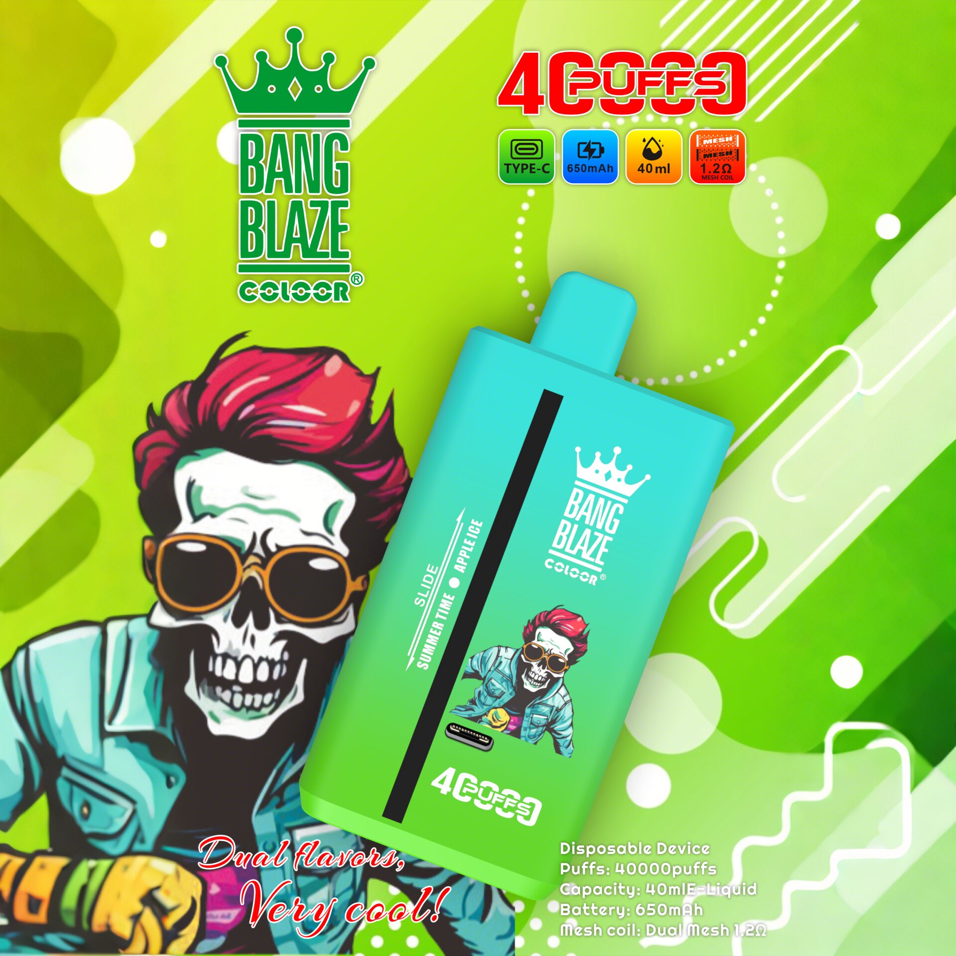 Bang Blaze 40000 40K Puffs 2% 3% 5% Nicotine Double Taste Disposable Vape in Summer Time & Apple Ice flavor