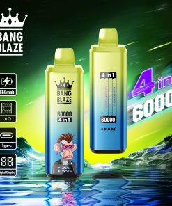 Bang Blaze 60000 60k Puffs 4 in 1 Flavors Rechargeable LCD Display Disposable Vape in Blueberry Ice & Peach Ice & Rainbow Candy & Lemon Sour Orange flavor