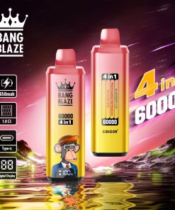 Bang Blaze 60000 60k Puffs 4 in 1 Flavors Rechargeable LCD Display Disposable Vape in Blueberry Ice & Peach Mango Watermelon & Passion Kiss & Melon Apple