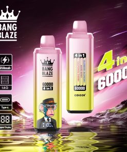 Bang Blaze 60000 60k Puffs 4 in 1 Flavors Rechargeable LCD Display Disposable Vape in Blueberry Raspberry & Mixed Berry & California Cherry & Passion
