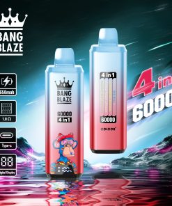 Bang Blaze 60000 60k Puffs 4 in 1 Flavors Rechargeable LCD Display Disposable Vape in Energy Drink & Strawberry Banana & Mango Peach Apricot & Passion