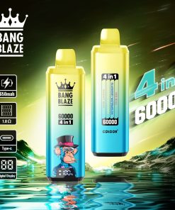 Bang Blaze 60000 60k Puffs 4 in 1 Flavors Rechargeable LCD Display Disposable Vape in Energy Drink Blueberry Watermelon & Sour Apple Raspberry & Gummy