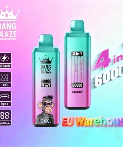 Bang Blaze 60000 60k Puffs 4 in 1 Flavors LED Display Disposable Vape EU Warehouse in Strawberry Mango & Watermelon Bubble Gum & Red Mojito & Love 66