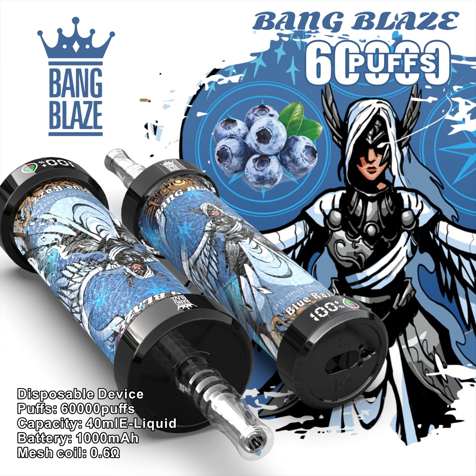 Bang Blaze 60k 60000 Puffs LCD Display Disposable in bang blaze 60k 60000 blue razz flavor