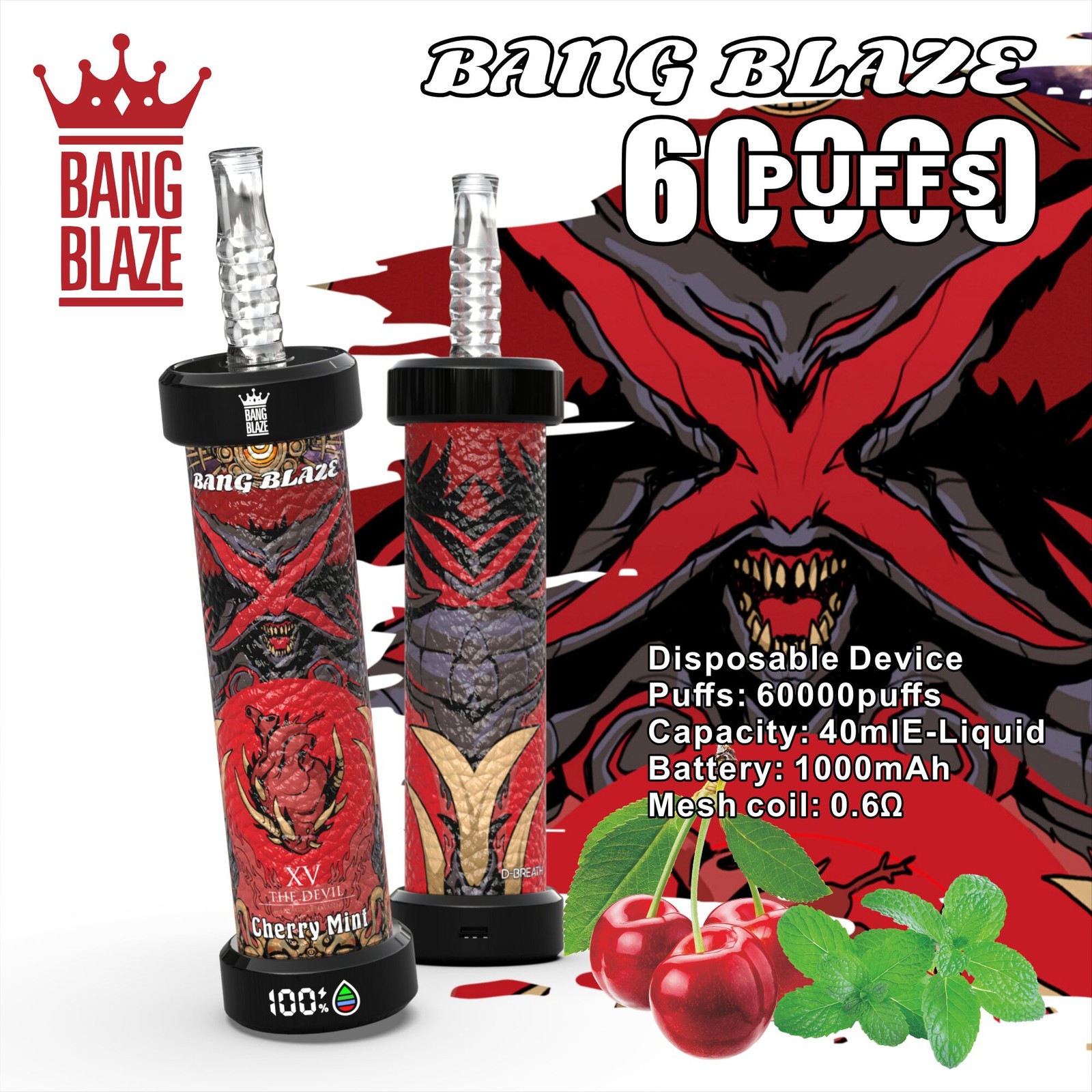 Bang Blaze 60k 60000 Puffs LCD Display Disposable in bang blaze 60k 60000 cherry mint flavor