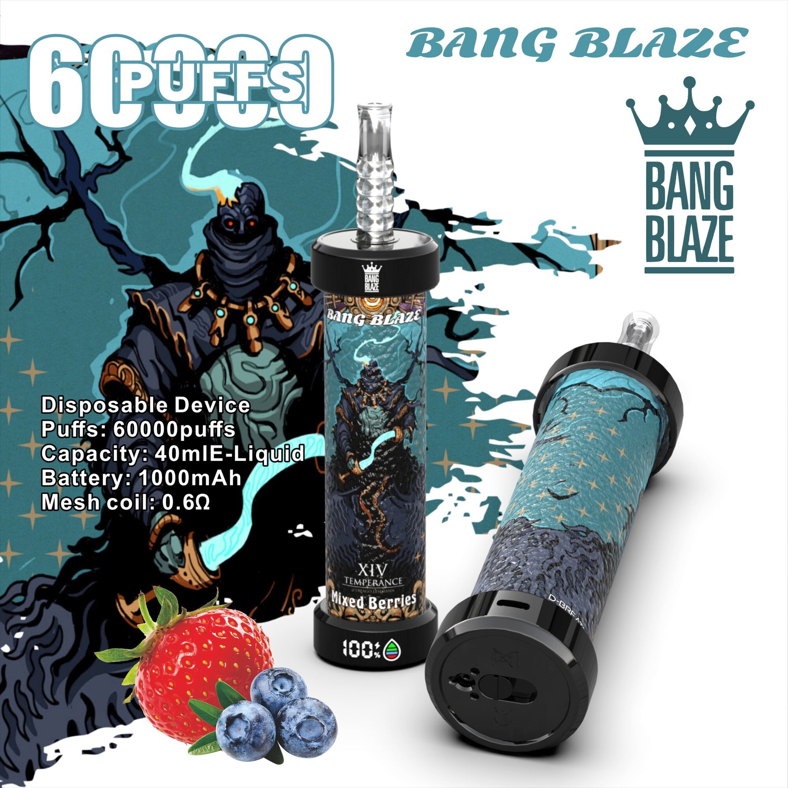 Bang Blaze 60k 60000 Puffs LCD Display Disposable in bang blaze 60k 60000 mixed berries flavor
