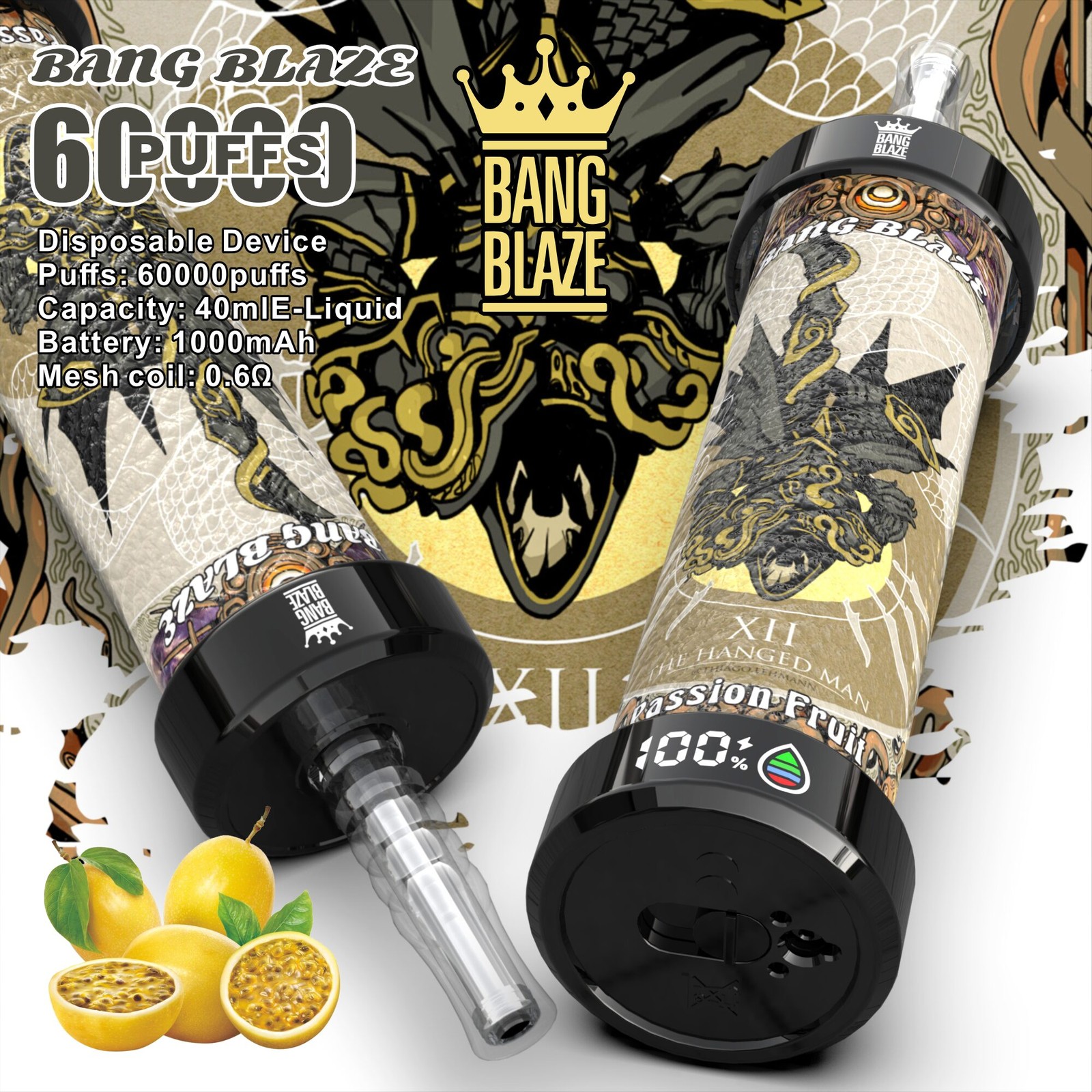 Bang Blaze 60k 60000 Puffs LCD Display Disposable in bang blaze 60k 60000 passion fruit flavor