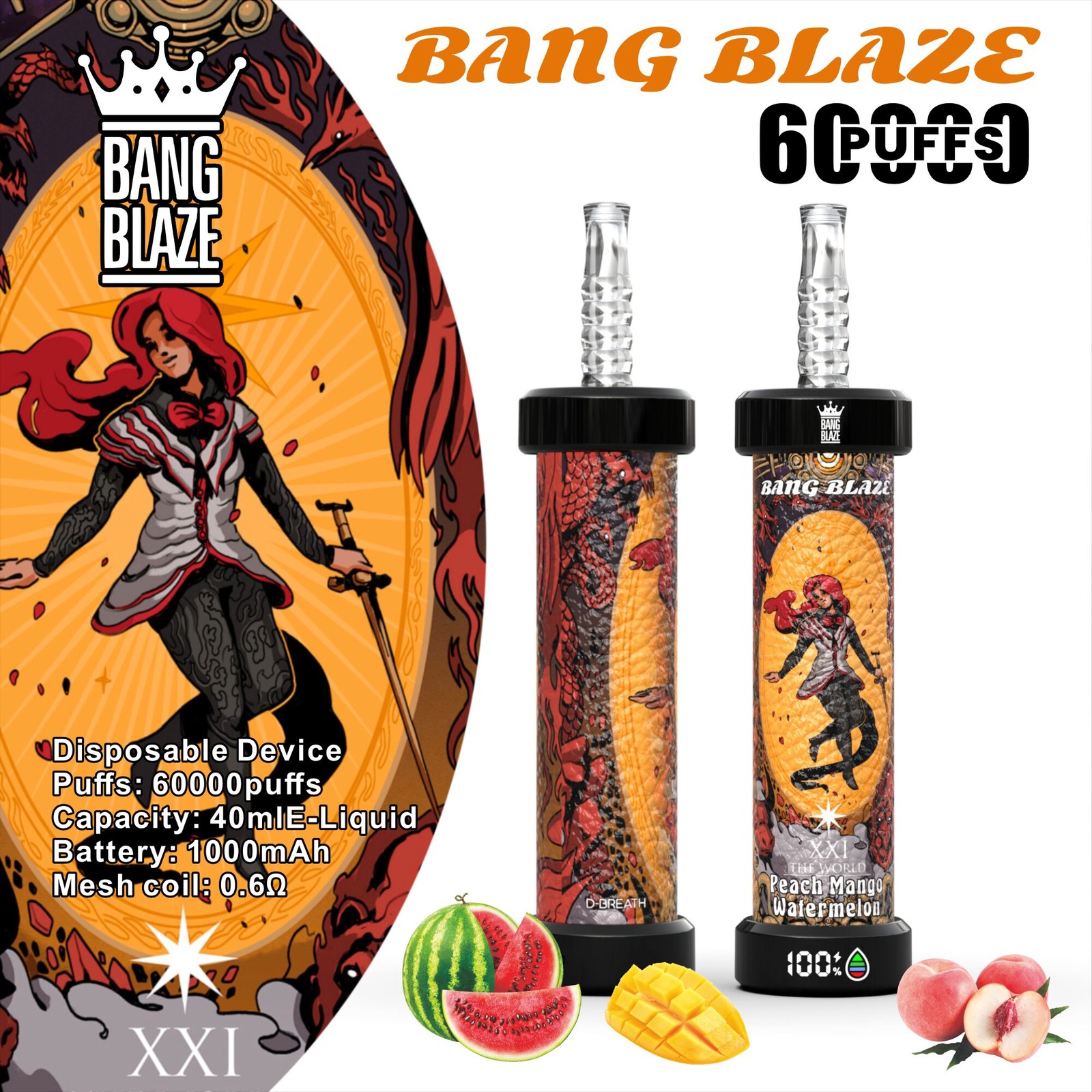 Bang Blaze 60k 60000 Puffs LCD Display Disposable in bang blaze 60k 60000 peach mango watermelon flavor