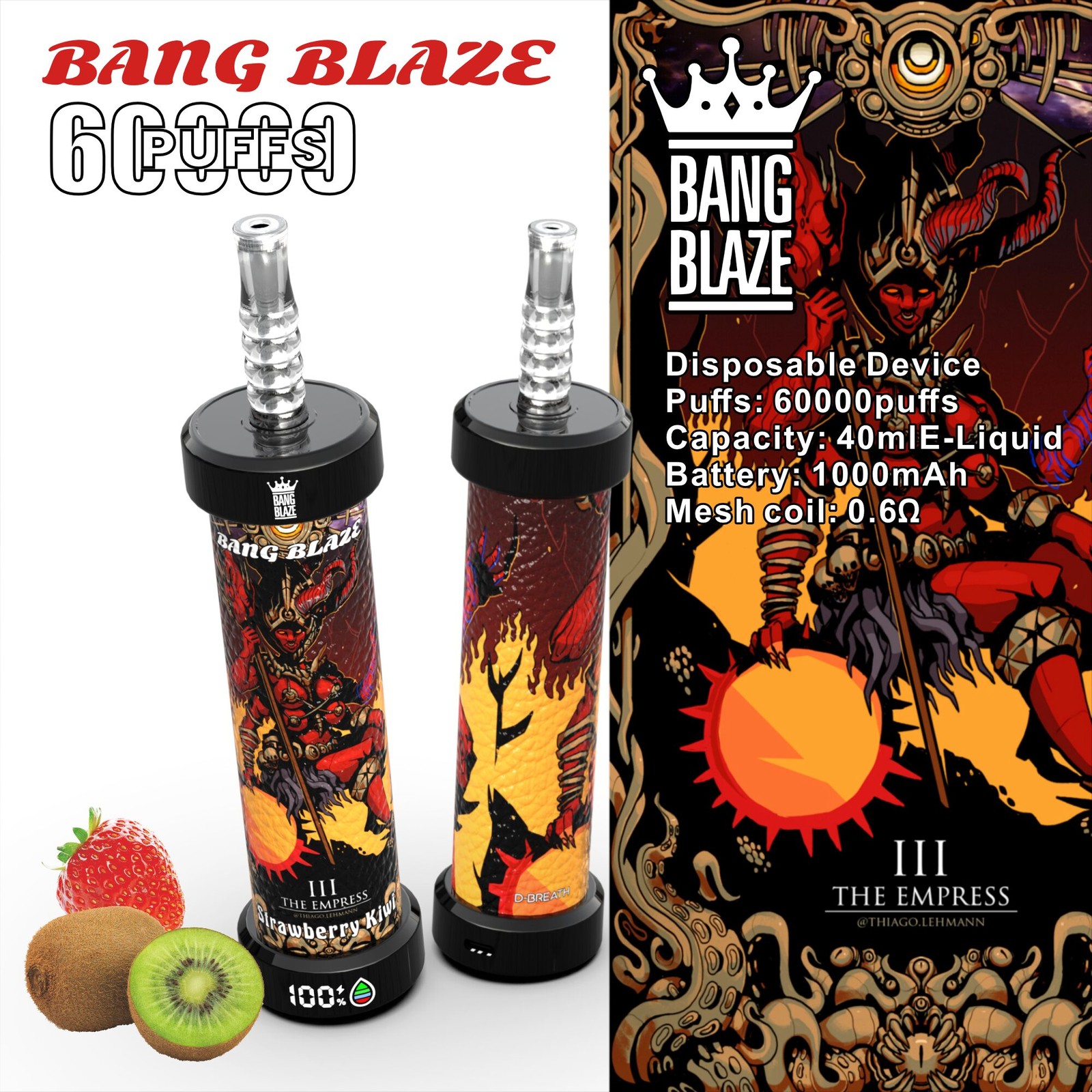 Bang Blaze 60k 60000 Puffs LCD Display Disposable in bang blaze 60k 60000 strawberry kiwi flavor