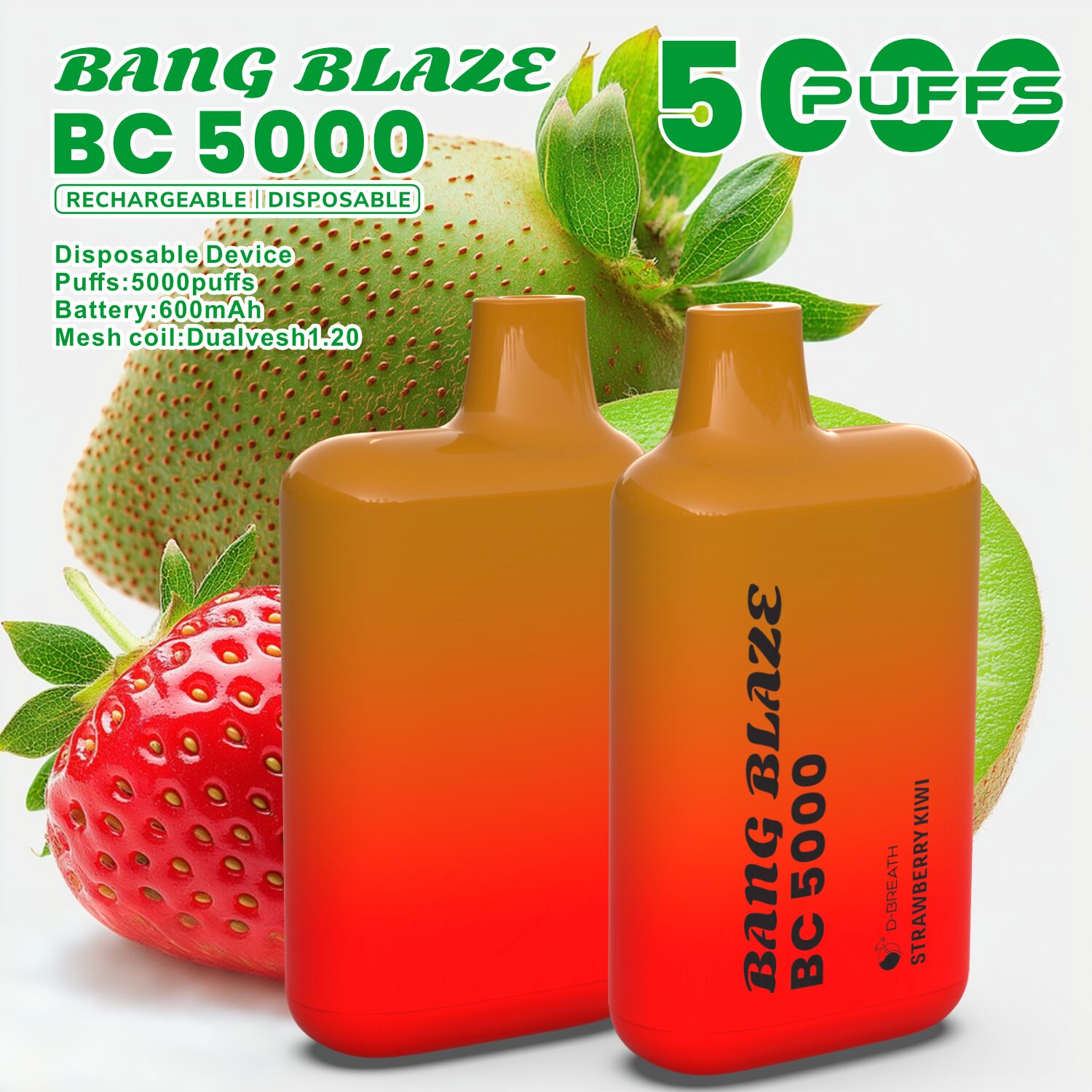 Bang Blaze BC5000 5K Puffs 2% 3% 5% Disposable Vape in strawberries kiwi flavor