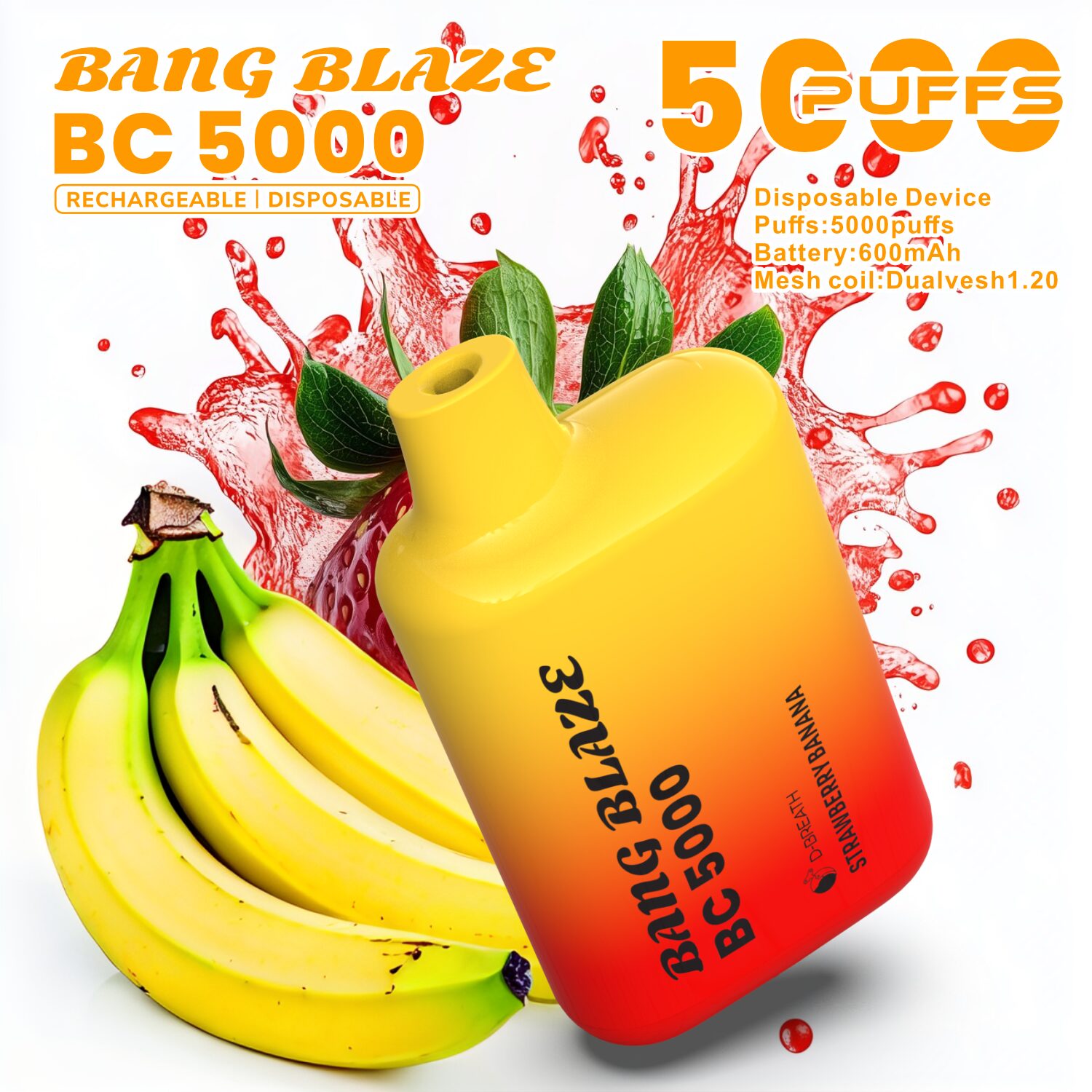 Bang Blaze BC5000 5K Puffs 2% 3% 5% Disposable Vape in Strawberry Banana flavor