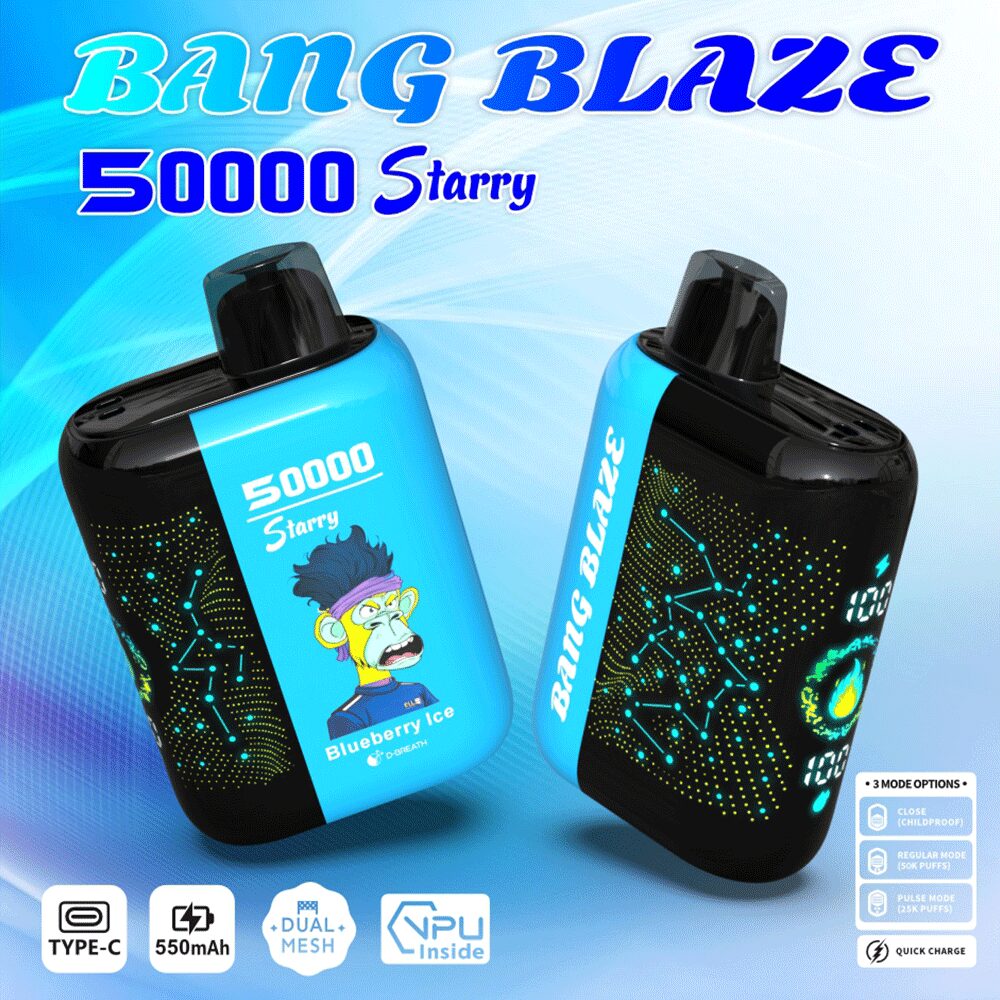Bang Blaze Starry 50000 50K Puffs Hottest LED Display Disposable Vape in bang blaze starry 50000 blueberry ice flavor