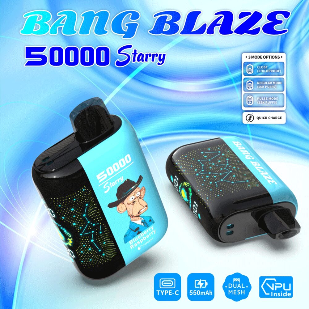 Bang Blaze Starry 50000 50K Puffs Hottest LED Display Disposable Vape in bang blaze starry 50000 blueberry raspberry flavor