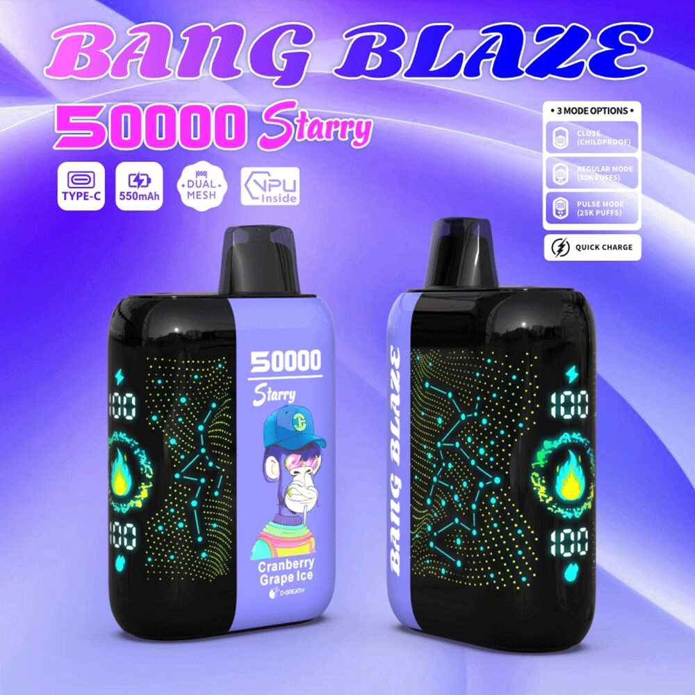 Bang Blaze Starry 50000 50K Puffs Hottest LED Display Disposable Vape in bang blaze starry 50000 cranberry grape ice flavor