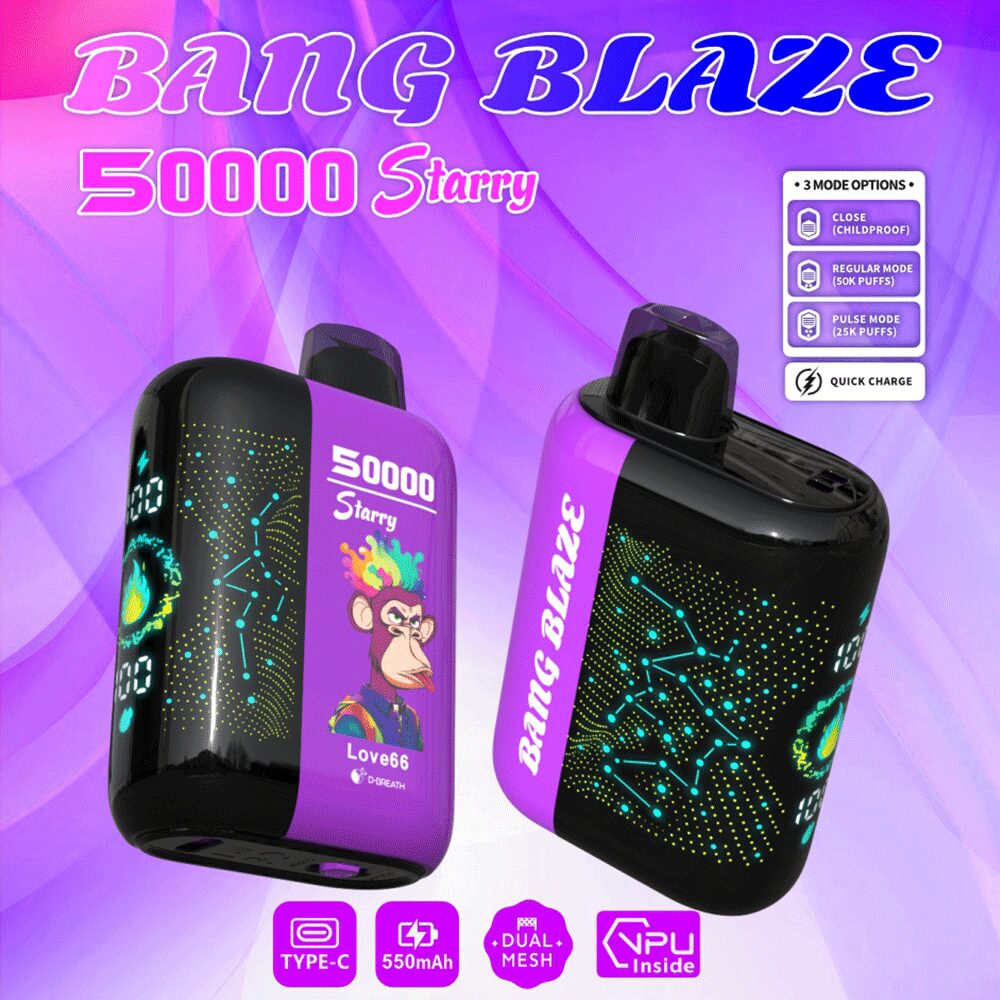 Bang Blaze Starry 50000 50K Puffs Hottest LED Display Disposable Vape in bang blaze starry 50000 love66 flavor