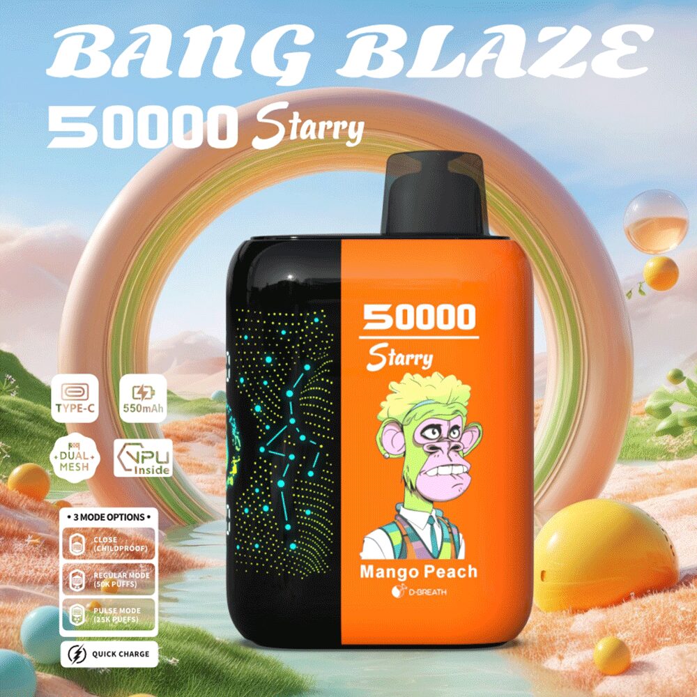 Bang Blaze Starry 50000 50K Puffs Hottest LED Display Disposable Vape in bang blaze starry 50000 mango peach flavor