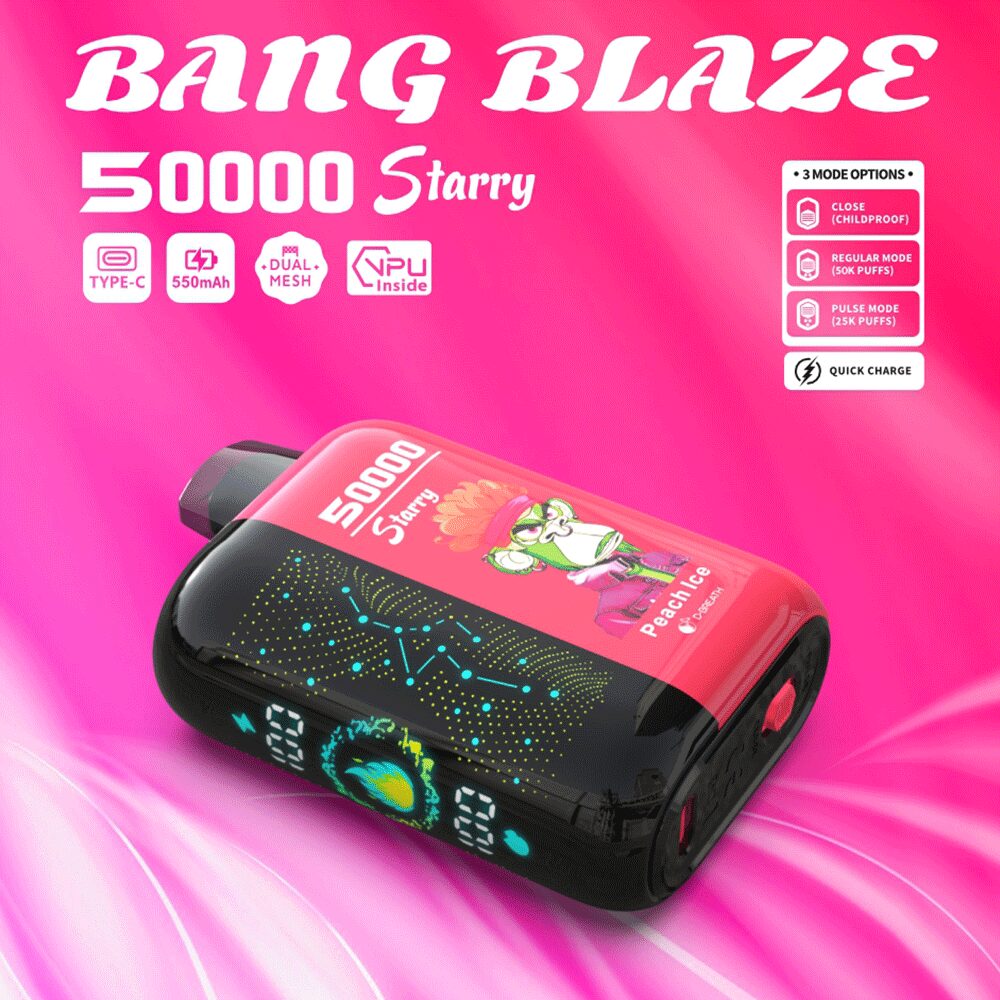 Bang Blaze Starry 50000 50K Puffs Hottest LED Display Disposable Vape in bang blaze starry 50000 peach ice flavor