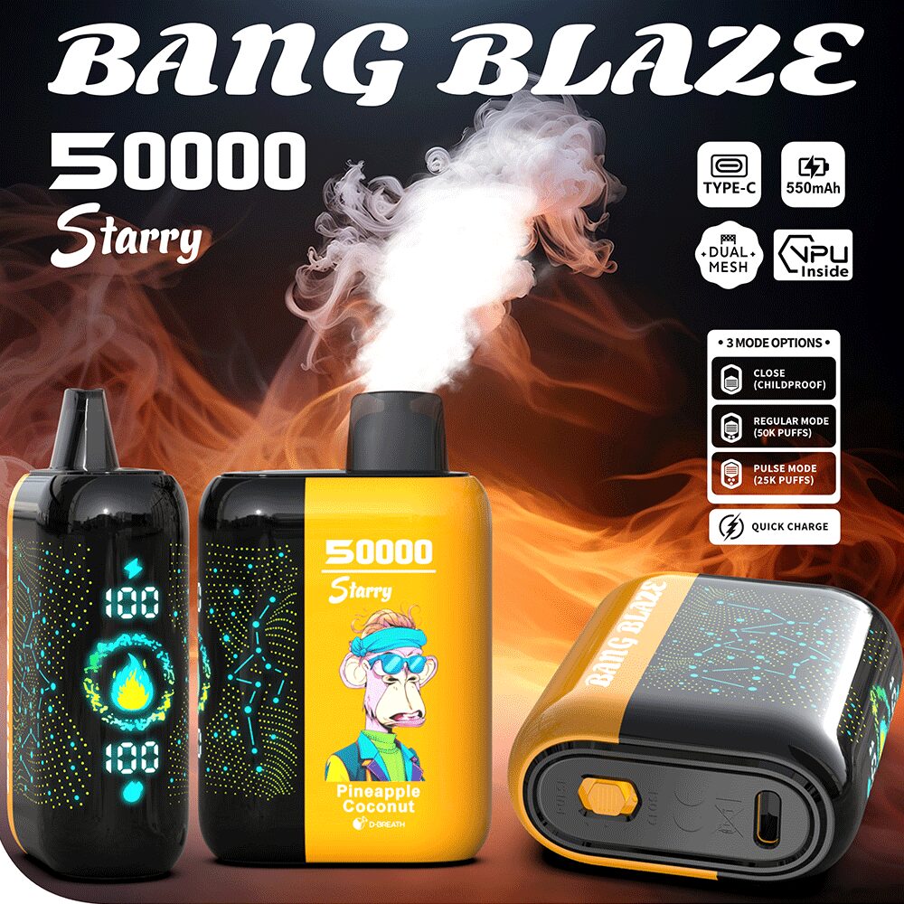 Bang Blaze Starry 50000 50K Puffs Hottest LED Display Disposable Vape in bang blaze starry 50000 pineapple coconut flavor