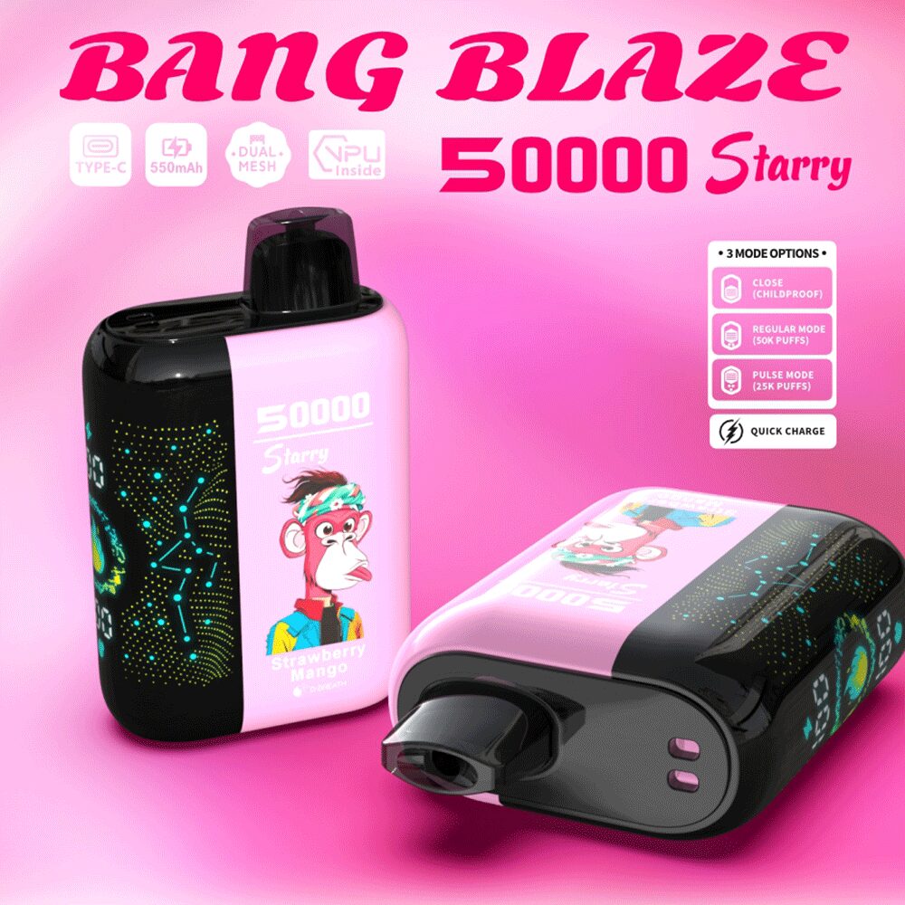 Bang Blaze Starry 50000 50K Puffs Hottest LED Display Disposable Vape in bang blaze starry 50000 strawberry mango flavor