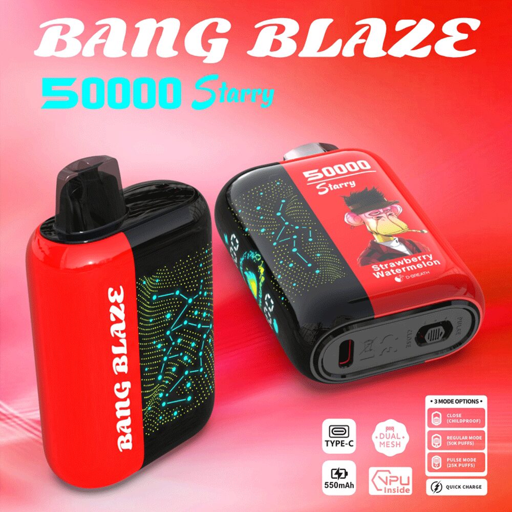 Bang Blaze Starry 50000 50K Puffs Hottest LED Display Disposable Vape in bang blaze starry 50000 strawberry watermelon flavor