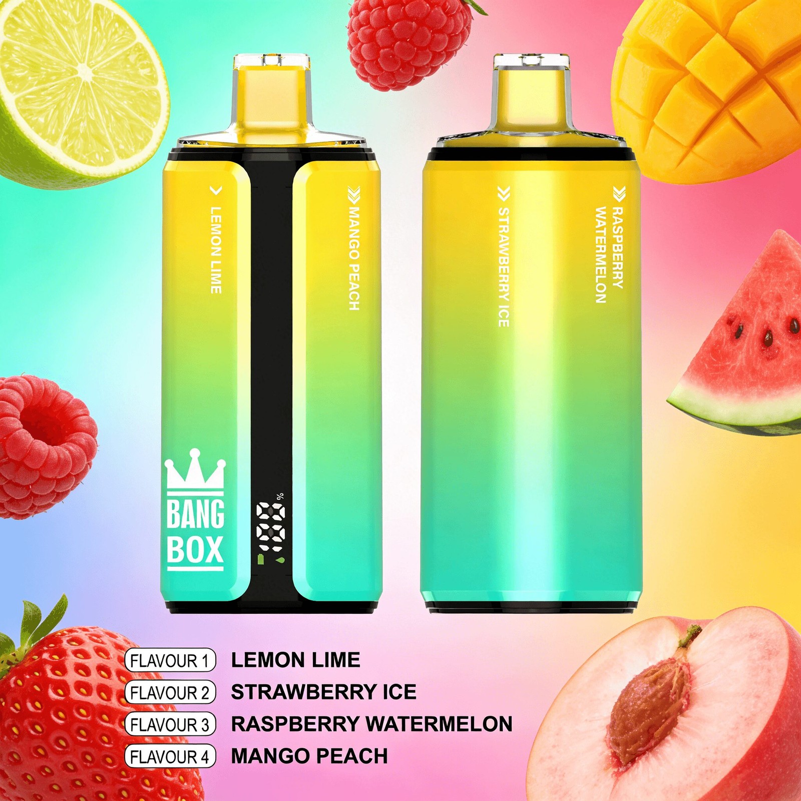 Bang Box 160000 160K Puffs 4 In 1 Flavors Rechargeable LED Display Disposable Vape in Lemon Lime & Strawberry Ice & Raspberry Watermelon & Mango Peach