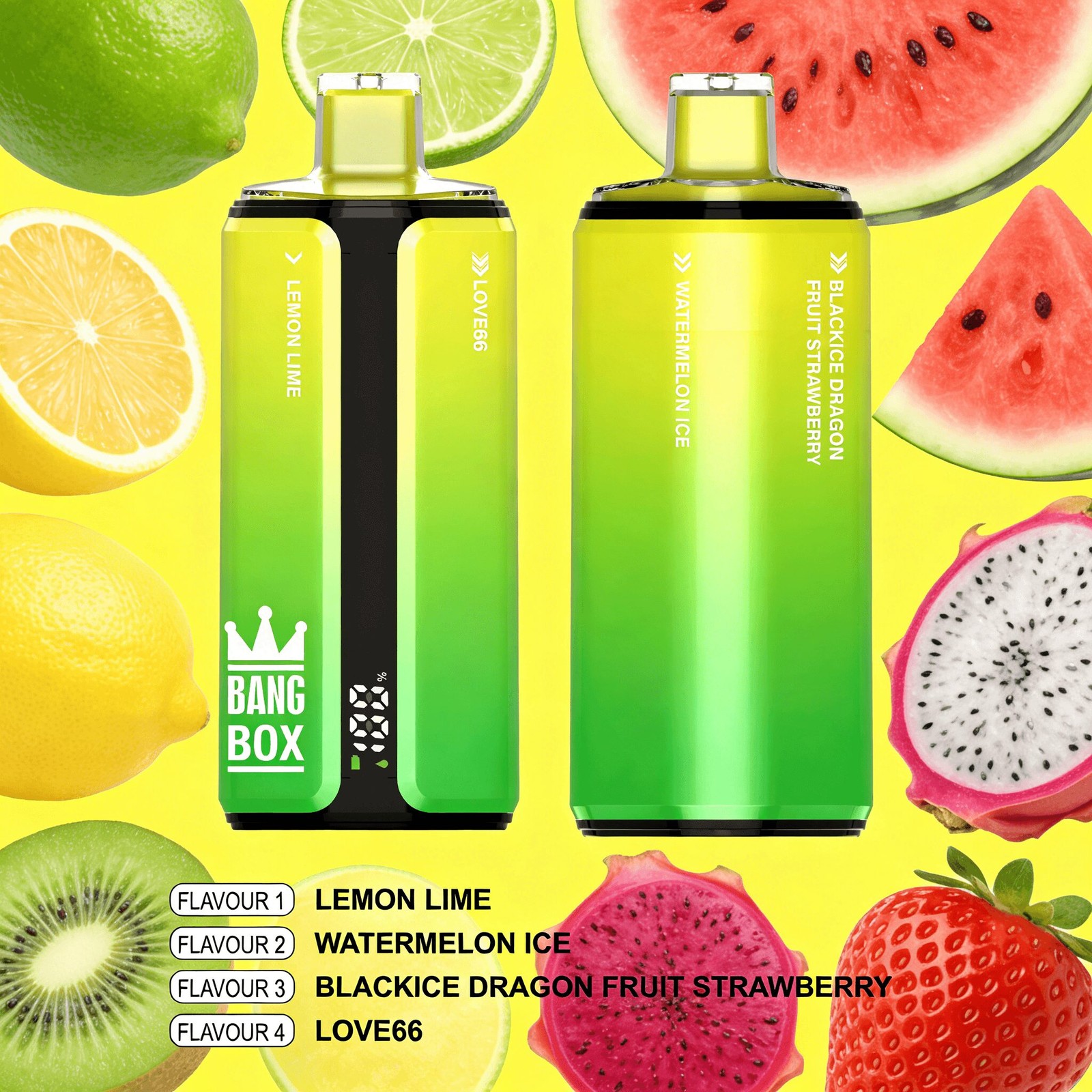 Bang Box 160000 160K Puffs 4 In 1 Flavors Rechargeable LED Display Disposable Vape in Lemon Lime & Watermelon Ice & Black Ice Dragonfruit Strawberry &